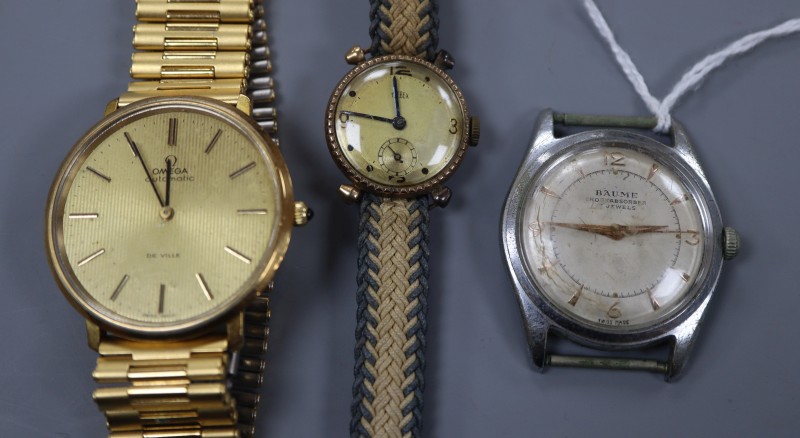 A gentlemans steel and gold plated Omega de Ville automatic wrist watch and two other watches